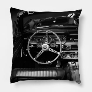 ford mustang, cockpit detail - black white Pillow