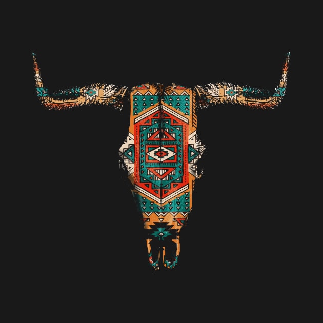 Vintage Aztec Indian Pattern Bull Skull Cowgirl by bigraydesigns