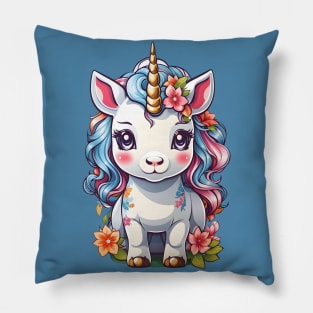 Cute Unicorn with Flowers Pillow