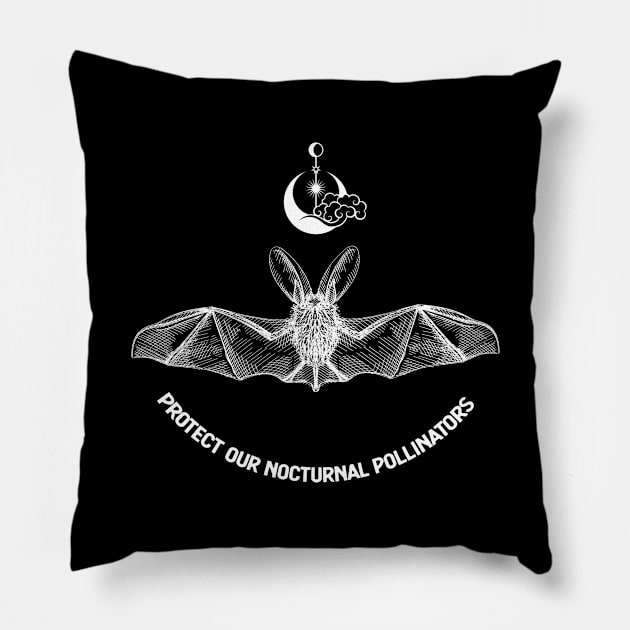 Protect Our Nocturnal Pollinators Bat With Moon Art Pillow by FunnyUSATees