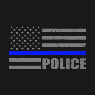 Police Officer Thin Blue Line American Flag T-Shirt