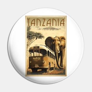 Tanzania Safari Vintage Travel Art Poster Pin