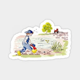 Adventures of a Child playing on the farm. Magnet