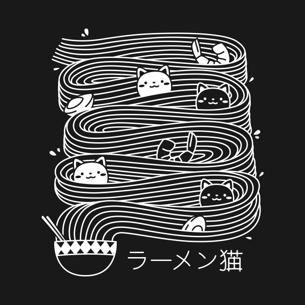 Ramen Lines Minimalist Cat Square Black and White by Tobe Fonseca by Tobe_Fonseca