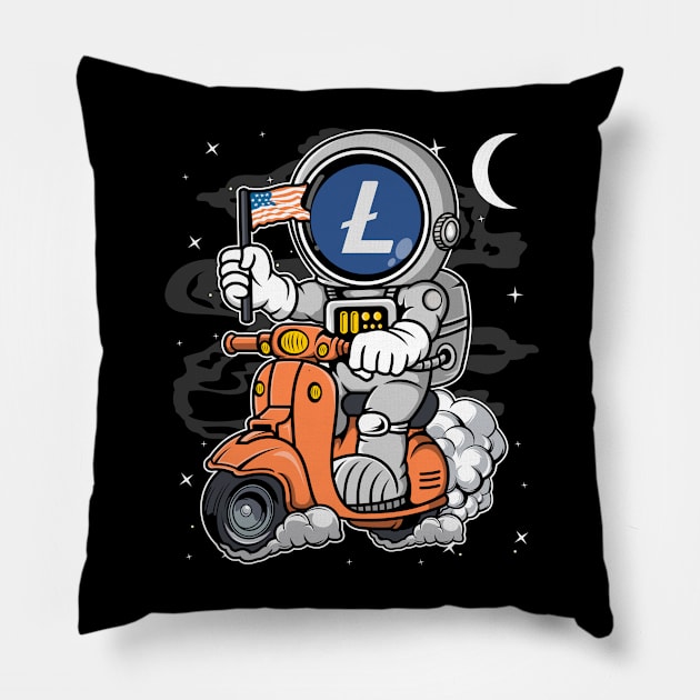 Astronaut Scooter Litecoin LTC Coin To The Moon Crypto Token Cryptocurrency Blockchain Wallet Birthday Gift For Men Women Kids Pillow by Thingking About