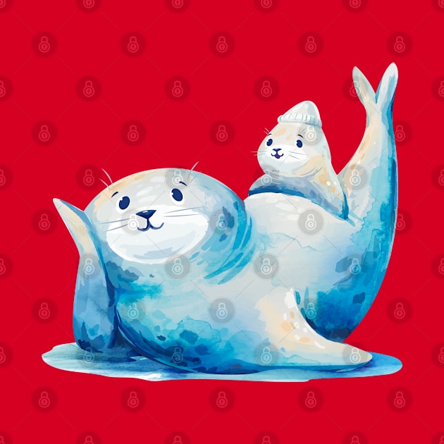 Seal with Baby watercolor by Mako Design 