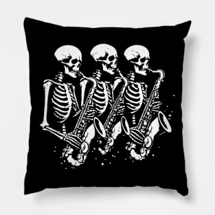 skeleton plays saxophone Pillow