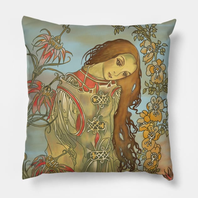 Pre-Raphaelite Girl 2 (Blue) Pillow by Soth Studio