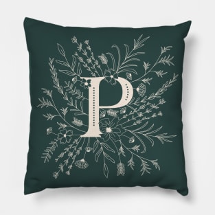 Botanical Letter P (Forest Green) Pillow