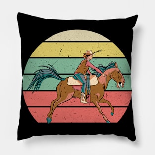 Horse Riding Sun in vintage retro style Cowgirl Pillow