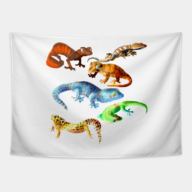 Gecko Galore Tapestry by Blacklightco