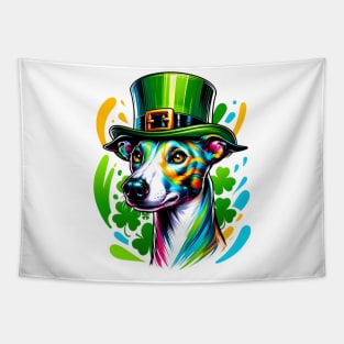 Whippet in Leprechaun Hat Celebrates St Patrick's Day Tapestry