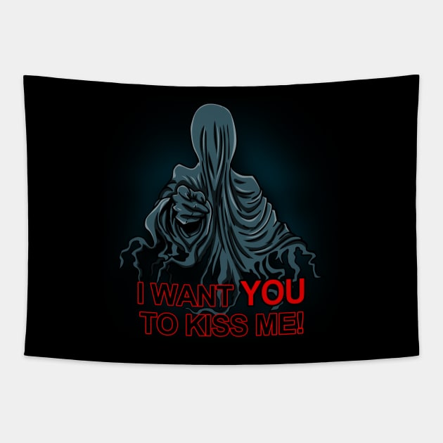 Funny Kiss Me Ghostly Spooky Fantasy I Want You Retro Vintage Meme Tapestry by BoggsNicolas