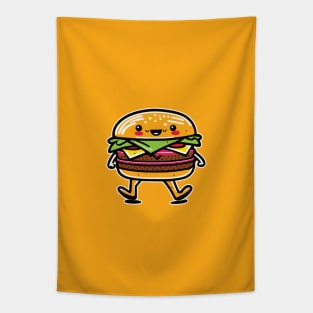 Cute Colorful Smiling Cartoon Hamburger Tapestry