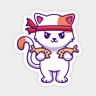 Cute Cat Holding Fish (2) Magnet