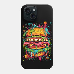 Colorful acid burger art horror psychodelic monster Phone Case