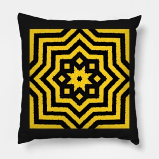 HIGHLY Visible Yellow and Black Line Kaleidoscope pattern (Seamless) 16 Pillow