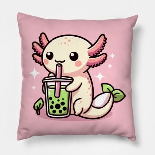 Cute Axolotl drink green boba Pillow