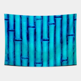 Tropical Blue Bamboo Branches Nature Pattern Tapestry