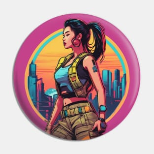 Urban City Warrior Militia Metropolis Woman Cyberpunk Pin