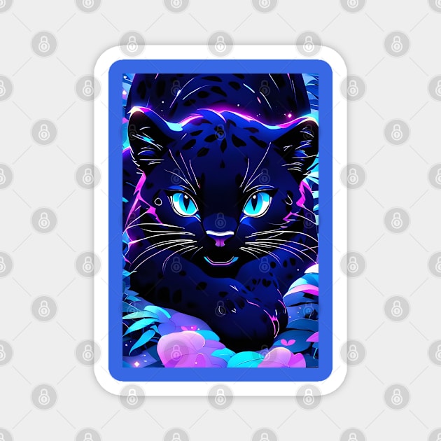 Cute Kawaii black panther art Magnet by Spaceboyishere