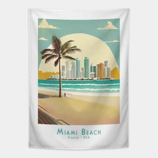 Miami Beach Retro Vintage Travel Poster Tapestry