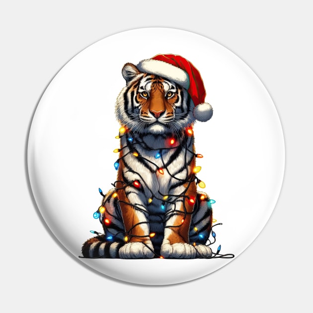 Tiger Wrapped In Christmas Lights Pin by Chromatic Fusion Studio