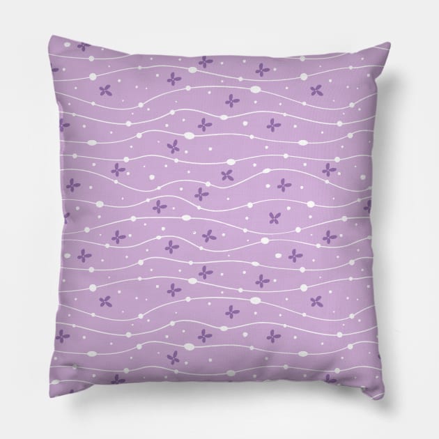 Wavy Lines, Dots and Flowers Pattern Pink Lavander Pillow by Just a Cute World