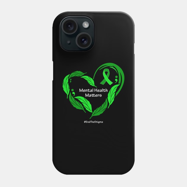 Mental health matters; feather heart, white type Phone Case by Just Winging It Designs