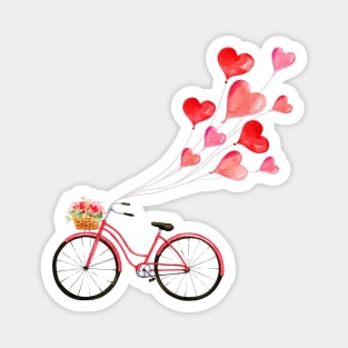 Romantic pink bicycle with heart shaped balloons Magnet