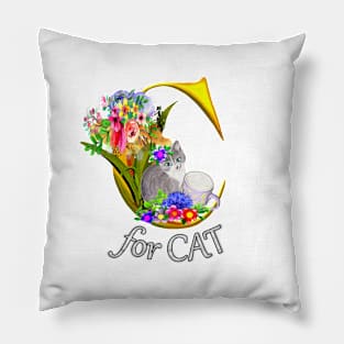 Letter C for Cat and Cute Kitten Pillow