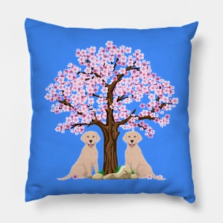 Labrador Retriever Sitting Under Spring Sakura Tree Pillow