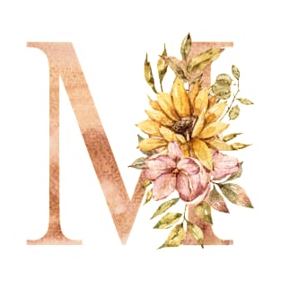 Watercolor sunflower bouquet monogram letter M T-Shirt