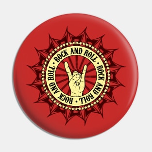 Rock and Roll art with horns up hand and electric guitars Pin