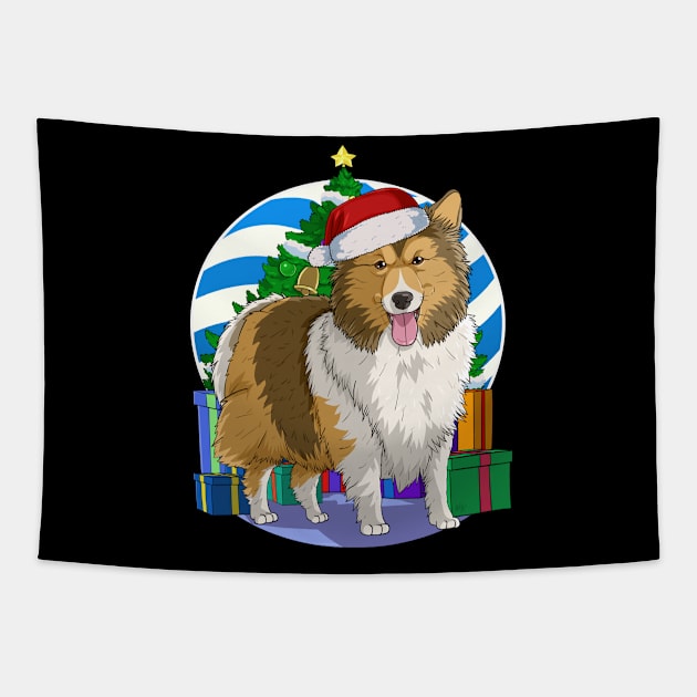 Shetland Sheepdog Dog Cute Santa Christmas Gift Tapestry by Noseking