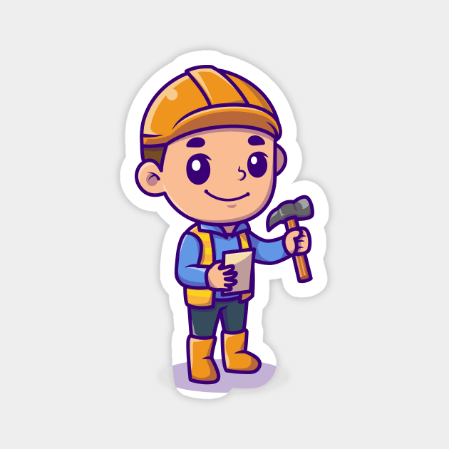 Cute Architect Holding Hammer Magnet by Catalyst Labs