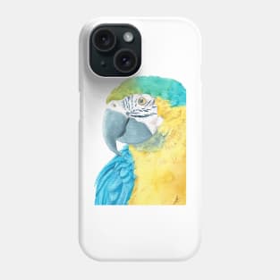 blue and gold macaw - watercolor parrot portrait Phone Case