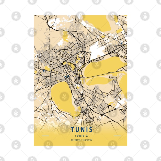 Tunis - Tunisia Yellow City Map by tienstencil