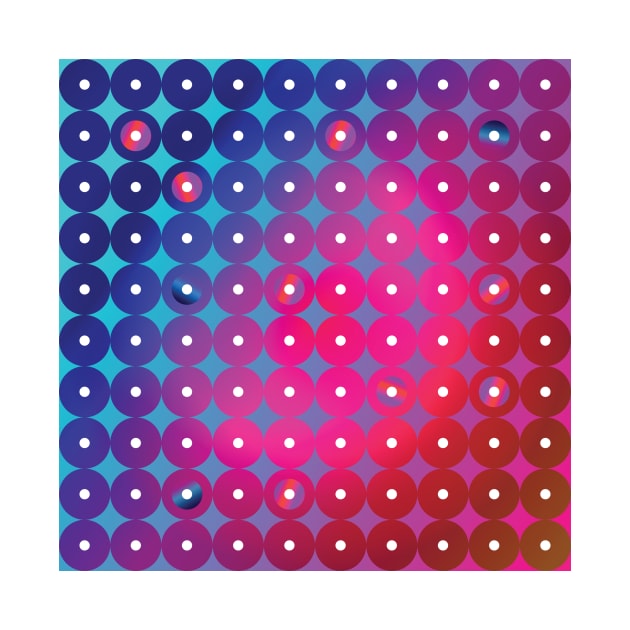 Abstract futuristic circles with white dots inside in blue, pink and red palette by IngaDesign