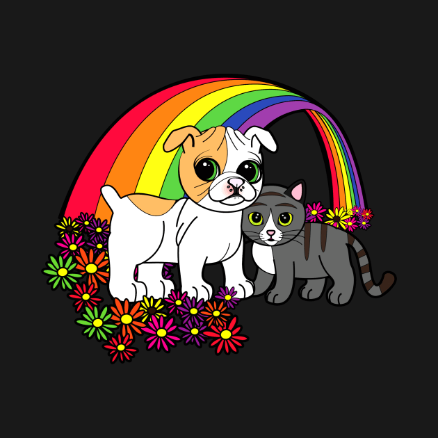 Cute Puppy and Kitty over the Rainbow by PenguinCornerStore