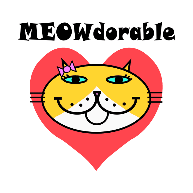 MEOWdorable - PURRty Yellow Kitty Face on a Red Heart by RawSunArt
