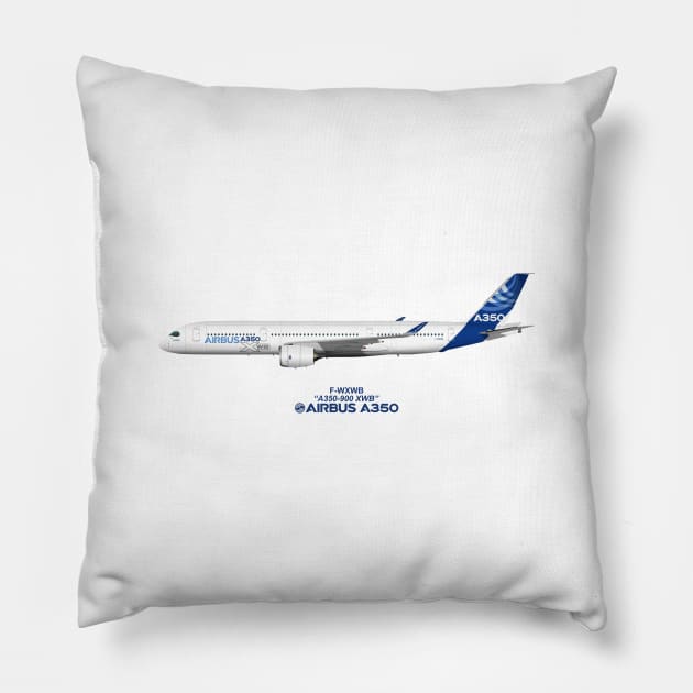 Illustration of Airbus A350 F-WXWB Pillow by SteveHClark