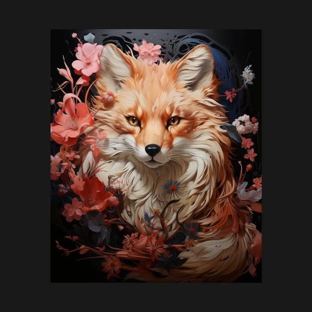 Kitsune Fox Japanese Nine Tailed Fox Cherry Blossom Flowers by Spit in my face PODCAST