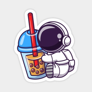 Cute Astronaut Holding Boba Milk Tea Cartoon Magnet