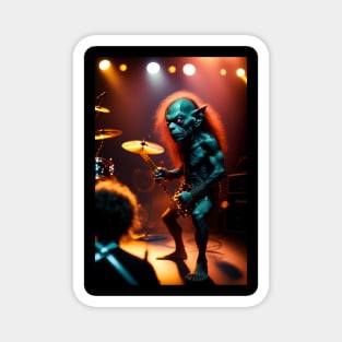 Funny Gollum playing in a heavy metal band graphic design artwork Magnet