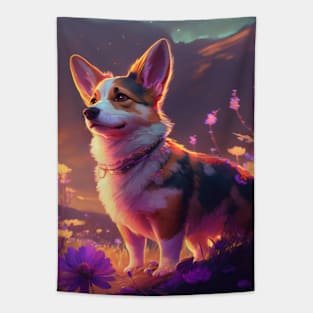 Corgi Dog Animal Portrait Painting Pet Character Tapestry