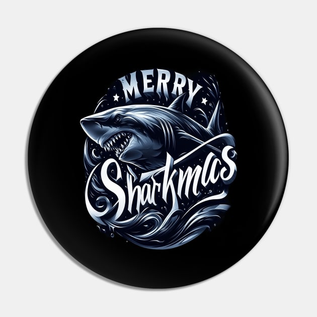 Merry Sharkmas, Santa Waving, Christmas Gift, m Shark Gift Pin by Customo