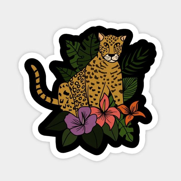 Jaguar Tropical Vibes Big Cat Floral Style Magnet by logiamerch