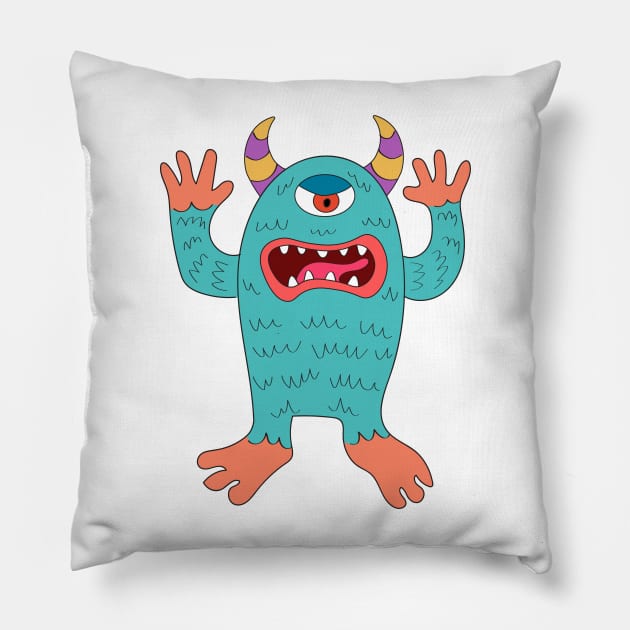 One-eyed Halloween alien monster cartoon drawing. Pillow by Nalidsa