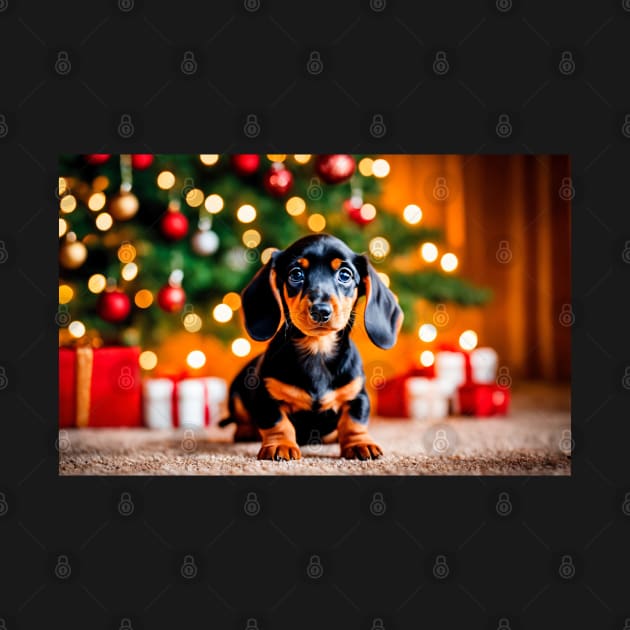 Dachshund Puppy with Christmas Holiday Gifts by nicecorgi